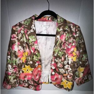 David N Floral Linen Blend Blazer w shoulder padding